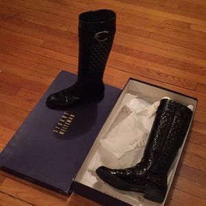 Stuart Weitzman black patent leather boots